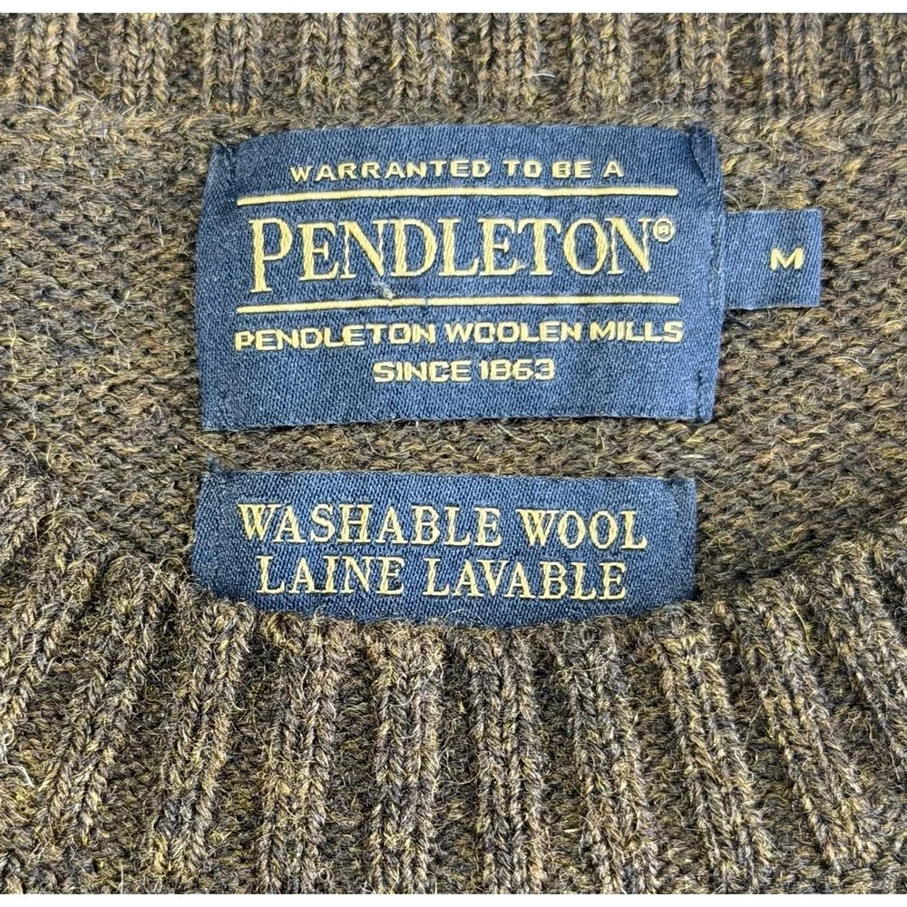 Pendleton Men's Washable Shetland Wool Crew Neck Sweater Brown Medium